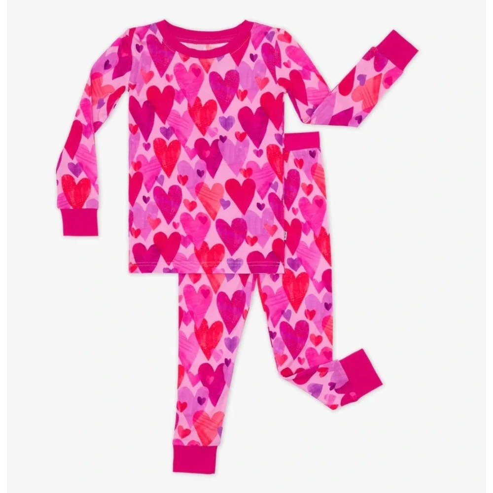 Little Sleepies Bamboo Hearts & Crafts Red Heart Pajama Set 7/8 Lunaluxe Snug PJ